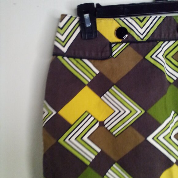 Loft Skirt Women 0P 0 Petite Retro Look 100% Cotton Pattern Brown Green - Picture 4 of 15
